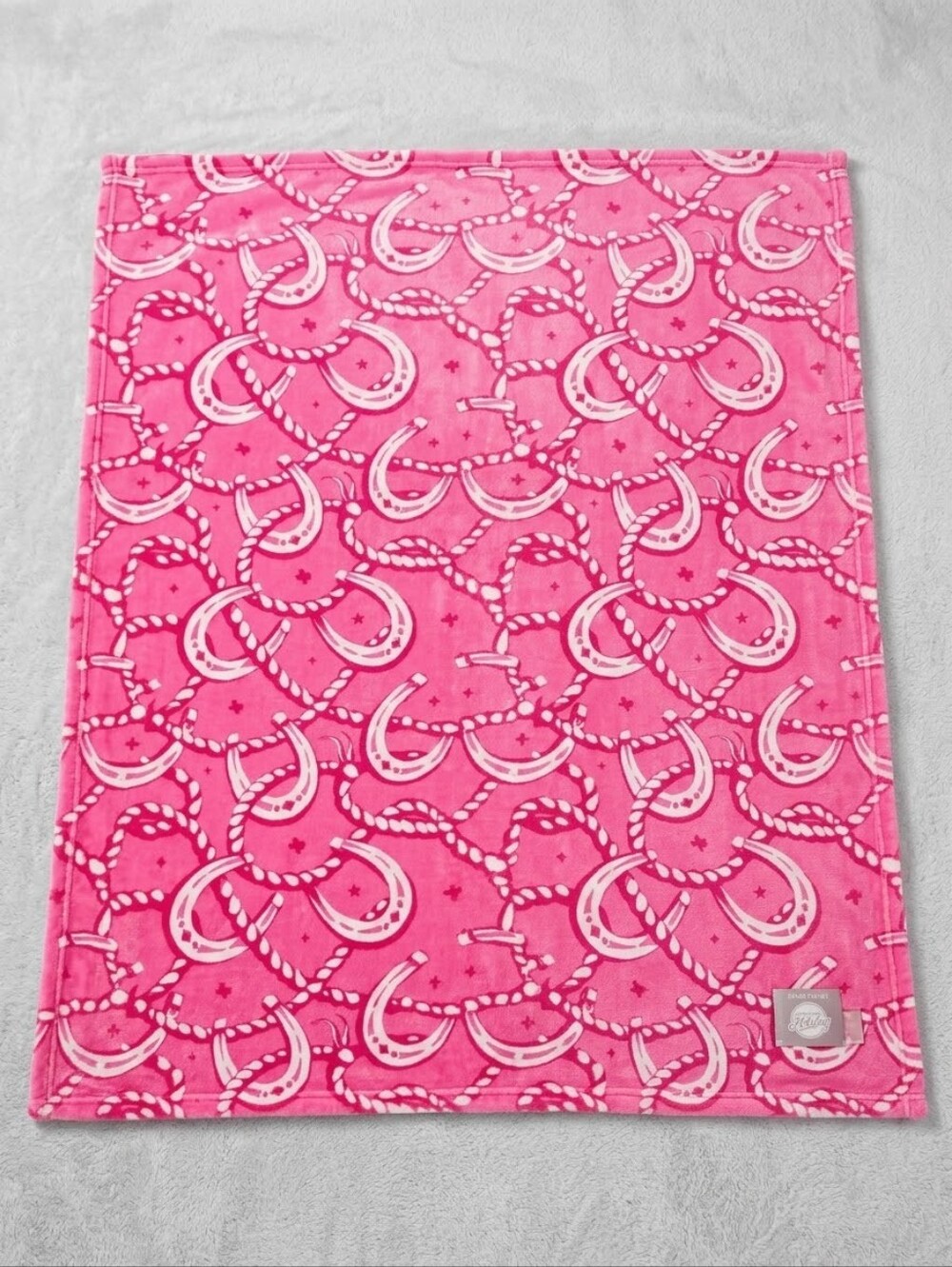 Destination Holiday Throw ~ Pink with Horseshoes ~ 50" X 60" - Picture 2 of 3